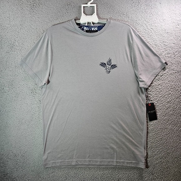 NWT Ted Baker London Tee T-Shirt Men XL Short Sleeve Leaf‎ Print Gray Soft Comfy - Picture 1 of 11